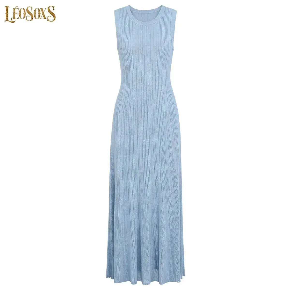 

LEOSOXS High Quality Women's Sleeveless Ribbed Knit Maxi Dress Shimmer Fabric Slim Fit Casual Summer Beach & Party Dress