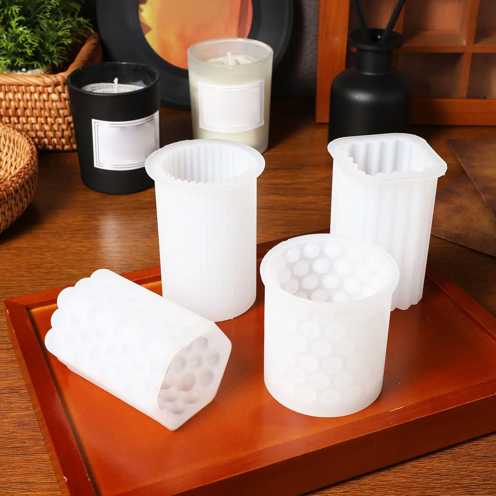 

4Pcs Silicone Molds Set Unique Shapes Reusable Flexible Easy Release DIY Making Supplies for Scented Candles Soaps