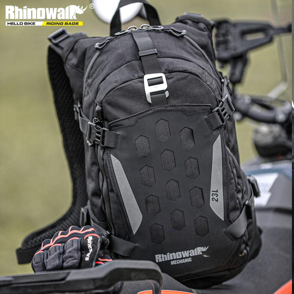 Wytrzymały plecak motocyklowy Rhinowalk 23L Wodoodporny plecak rowerowy z osłoną przeciwdeszczową i magnetyczną klamrą 14-calowy laptop
