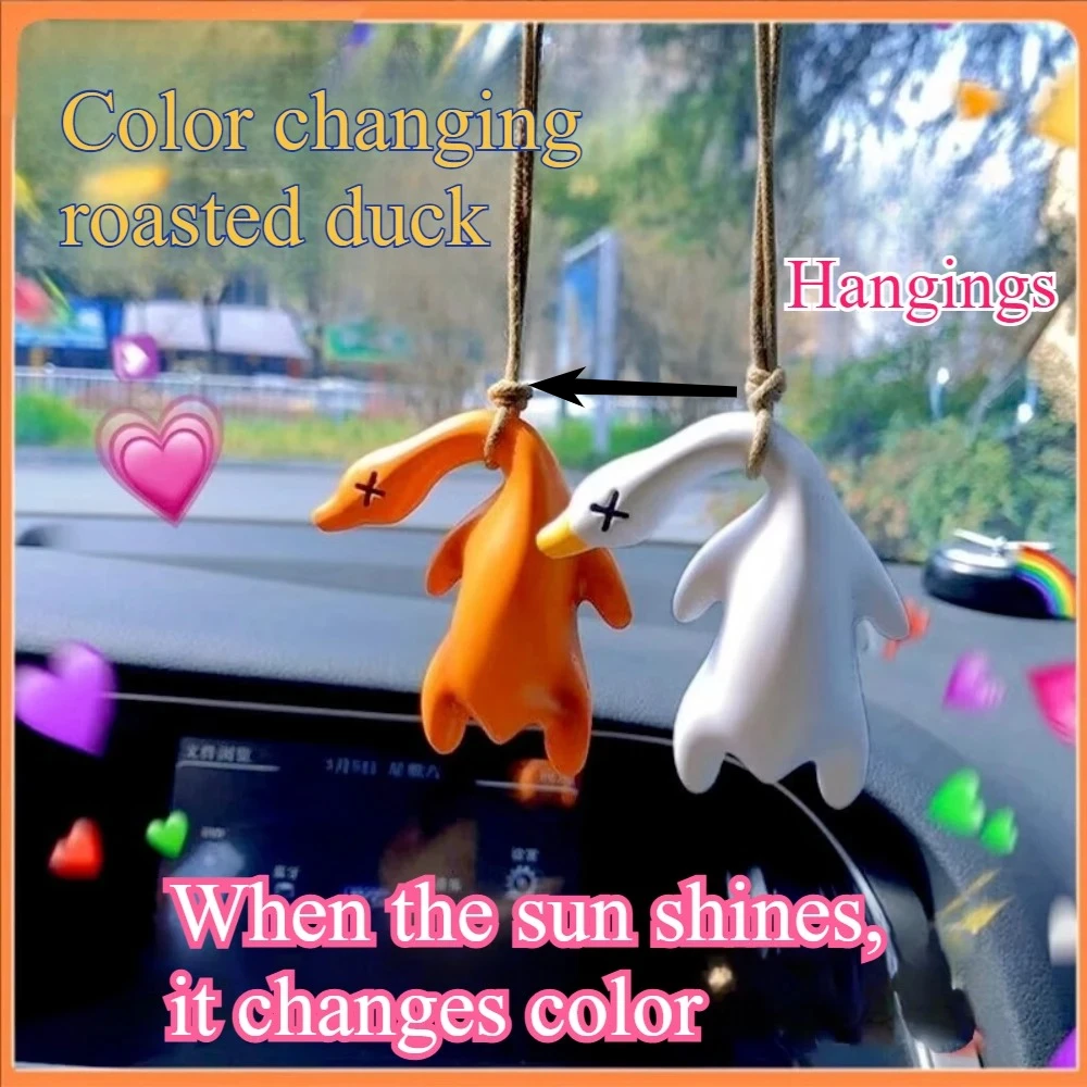 1PC Car Sunlight Will Change Color Roast Duck Car Pendant Creative Rearview Mirror Duck Hanging Decoration Car Cute