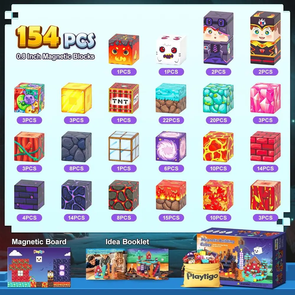 Magnetic Building Blocks Set with Board for Kids 4-8, Sensory Gift for Boys & Girls Ages 3+