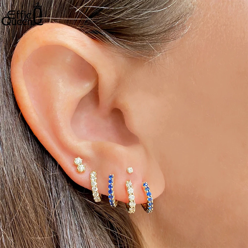 

Effie Queen 925 Sterling Silver Cute Hoop Earrings Turquoise With AAAA Shining Cubic Zirconia Ornament Ear Accessory Gift APE105