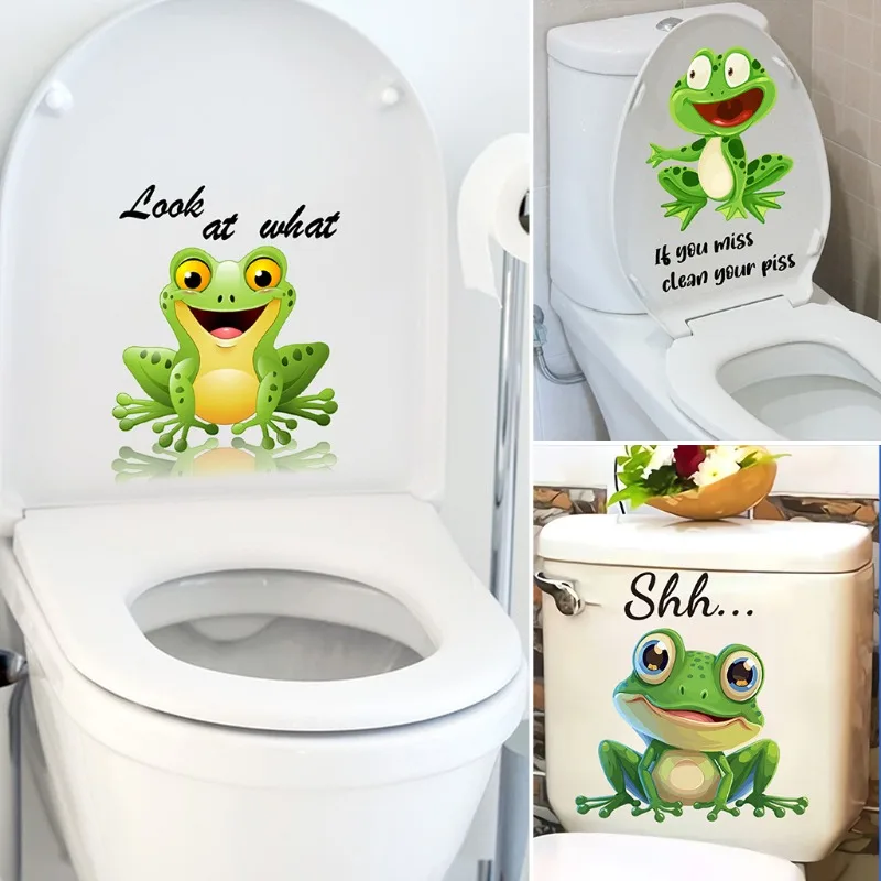 

Cartoon cute frog toilet decoration sticker N1187 cross-border bathroom funny frog toilet wall sticker