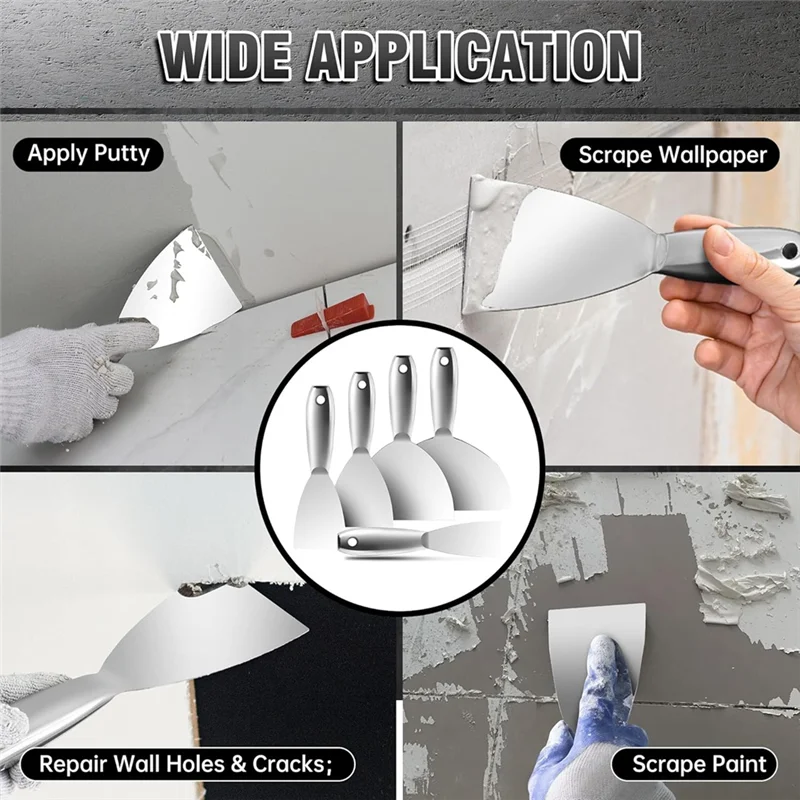 

【Limited Time Offer】5Pcs Stainless Steel Putty Knife Set,2" 3" 4" 6" 8" Spackle Knife,Wallpaper Scraper Paint Scraper Tool