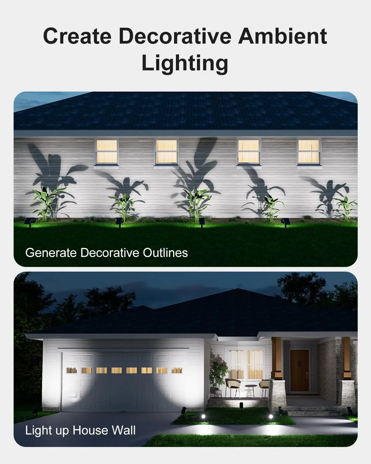 Paquete de 4 focos solares impermeables para exteriores para jardín, patio, árbol, pared, luces de inundación LED brillantes para paisaje