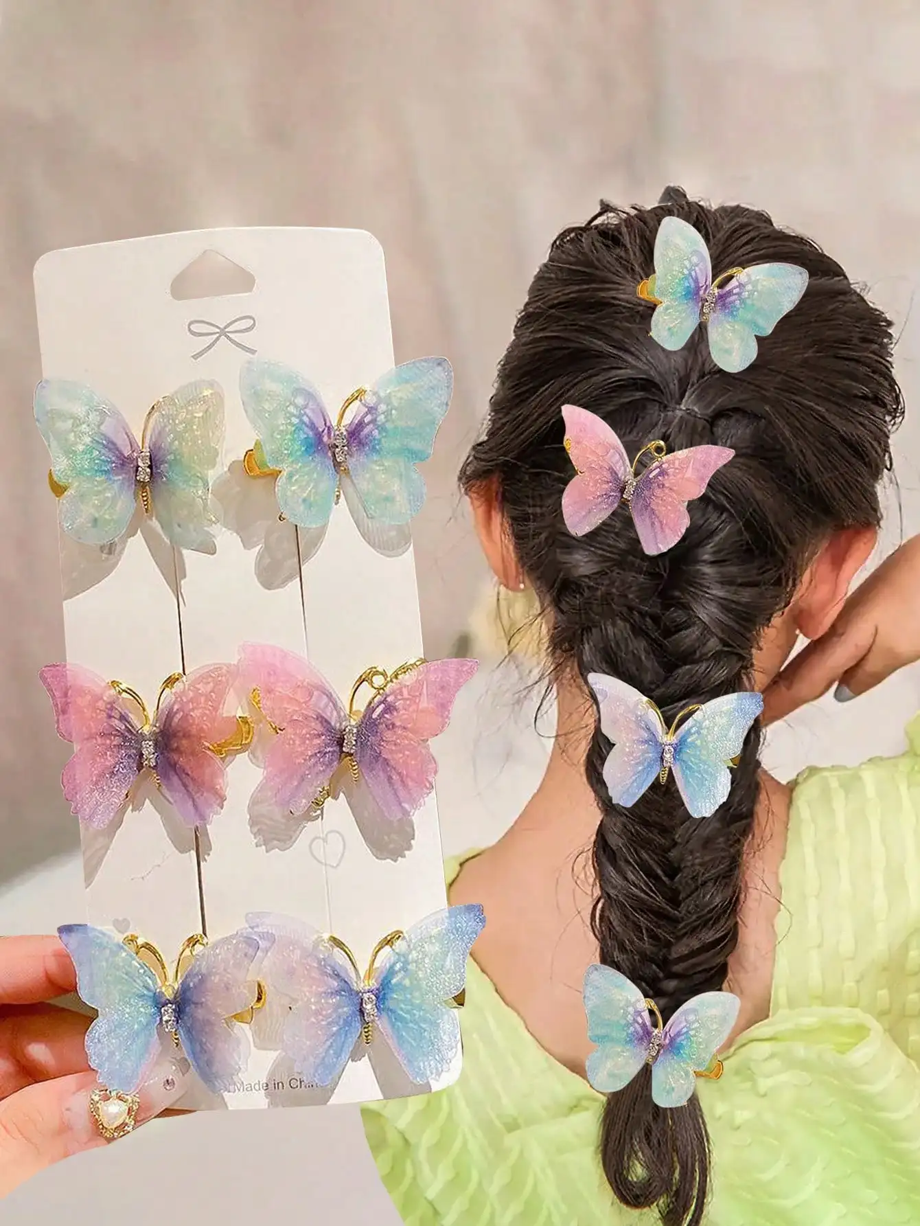 6 unids/set lindos clips de pelo de color gradual para, clips laterales para sombreros