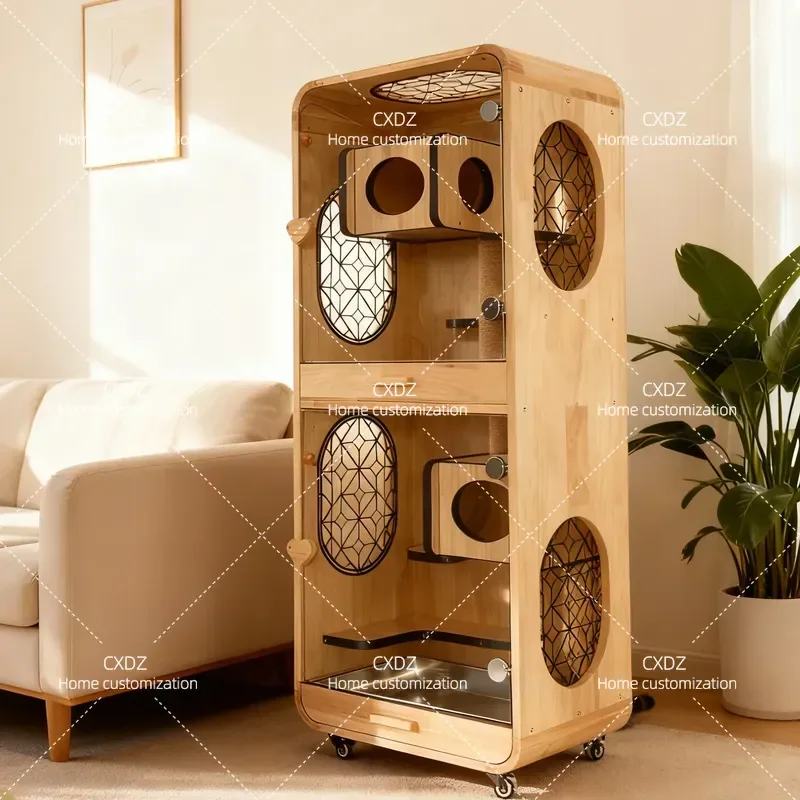 Custom Solid Wood Dragon Cat Cage Cabinet Anti Bite Luxury Villa Enclosure Room for Large Reptiles Pet House Furniture