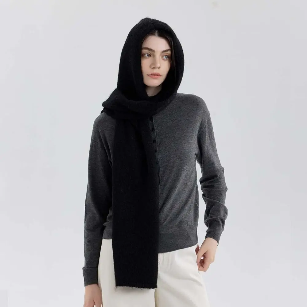 

Модный однотонный шарф с капюшоном, цельный мягкий теплый шаль, утолщенный ветрозащитный шарф, осень-зима