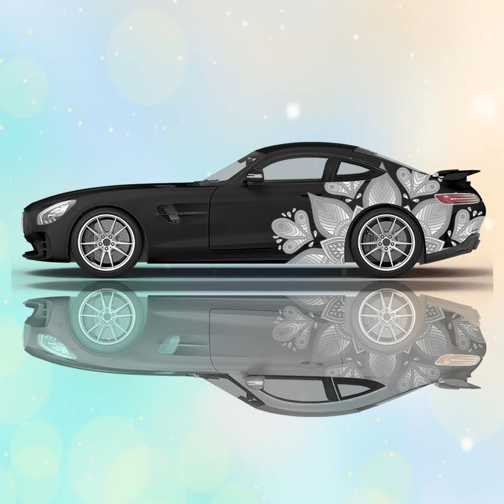 

2pcs Brilliant Mandala Flower Car Side Wraps, Self-Adhesive PVC Waterproof & Scratch-Resistant Stickers, Car Accessory Gift