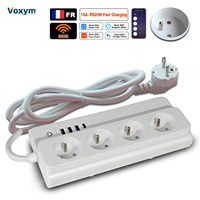 Tuya Smart Power Strip 16A FR multi-socket Smart WiFi control voice/APP Compatible with Alexa, Google Assistant ,Tuya Smart Life, multiple USB & Type-C PD 20W fast Charge overvoltage