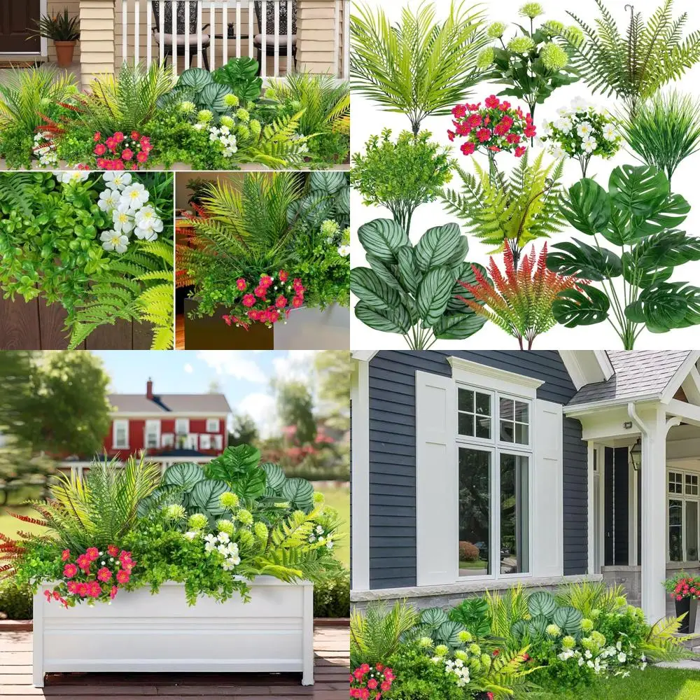 

20 Pcs Artificial Plants Outdoor Fake UV Resistant Artificial Flowers Greenery Stems Boston Fern Faux Shrubs Plastic Plants for