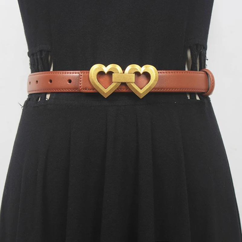 Women Fashion Double Love Buckle Belts Simple Versatile Belt Jeans Decoration Belt Student's Casual Belt Trendy Accessories Gift