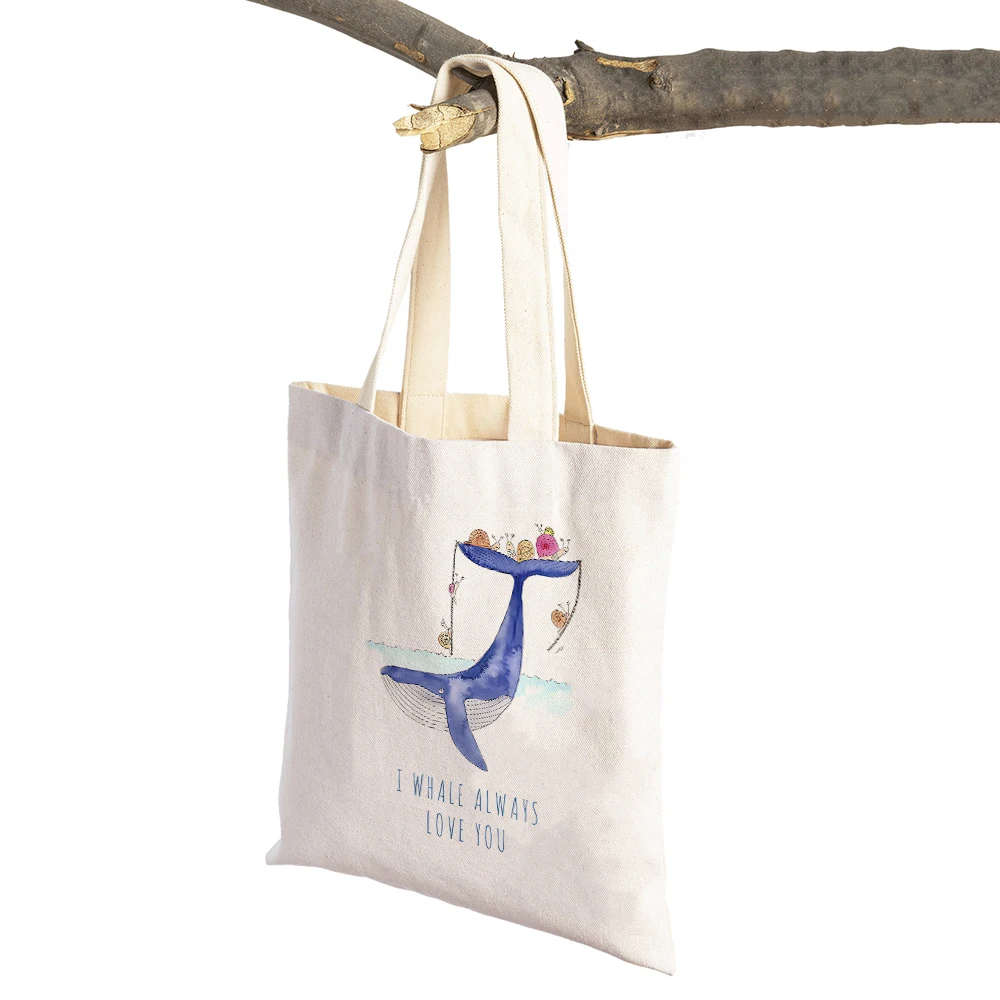 

Nordic Style Cute Sheep Whale Bear Fox Octopus Giraffe Animal Women Shopping Bags Reusable Canvas Shopper Bag Tote Handbag