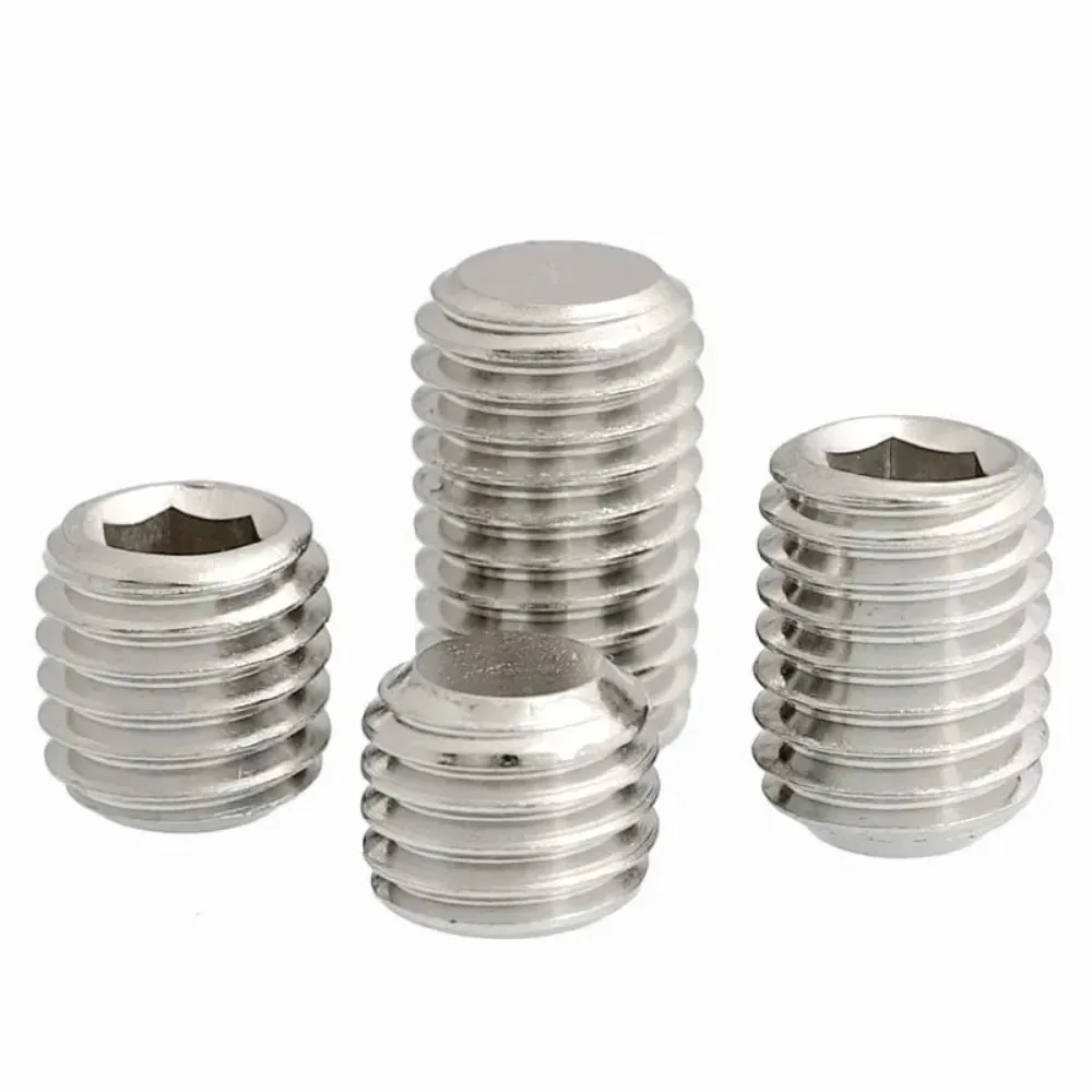 100pc M5 M6 Hexagon Socket Set Screw Flat Point Grub Screw Allen M3 M4 A2 Stainless Steel Screw End Grub Headless Bolt DIN913