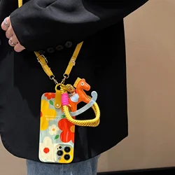 Suitable for iPhone 15 Small Yellow Flower Trojan Horse Ornament 14 Promax Crossbody Strap 13 12 Pro Anti Fall Protection Cover