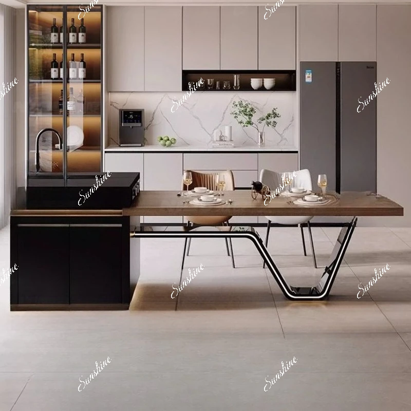 Rock slab light luxury island table integrated kitchen living room household multi-functional mid-guide table