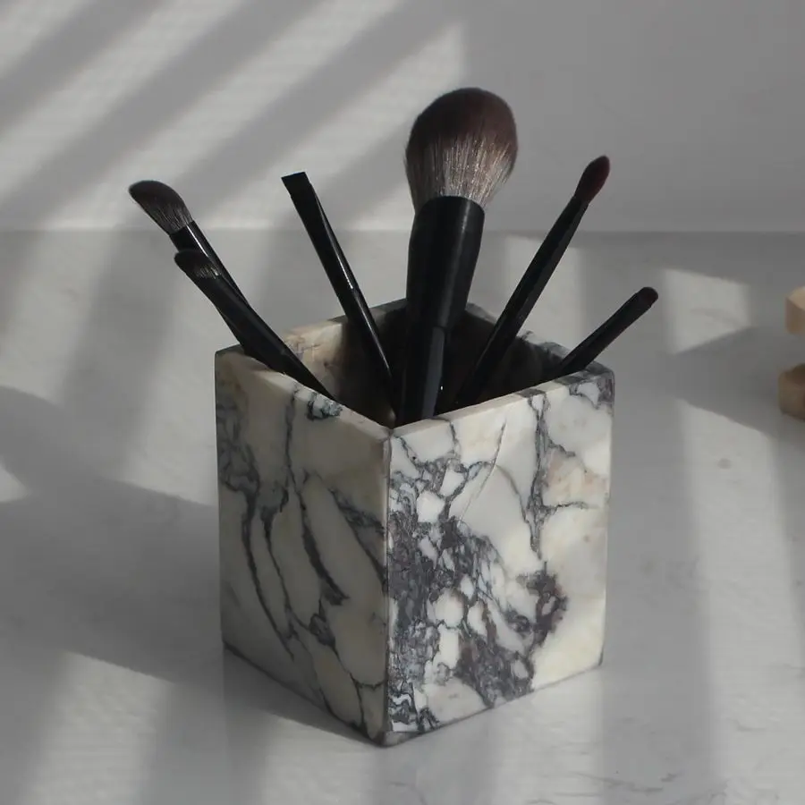 

Calacatta Viola Marble Toothbrush Holders for Bathroom, Natural Marble Makeup Brush Holder Countertop Organizer