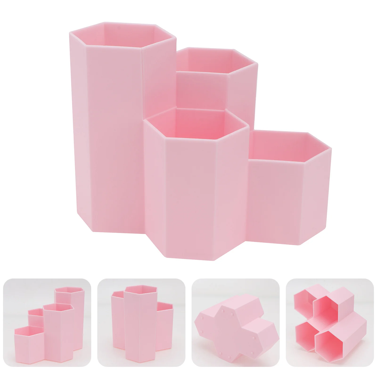 

1Pcs 4-Sided Hexagonal Pen Holder Desktop Storage Box for Stationery Makeup Brushes Organizer Multiple Grids Pencil