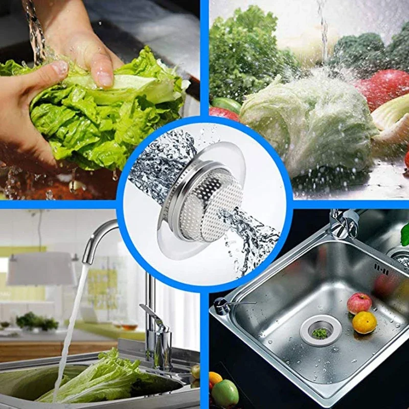 3Pc Non-Deforming Rust-Free Kitchen Sink Strainer Stainless Steel Drain Filter Bathroom Plug Hair Catch Prevent Blockage