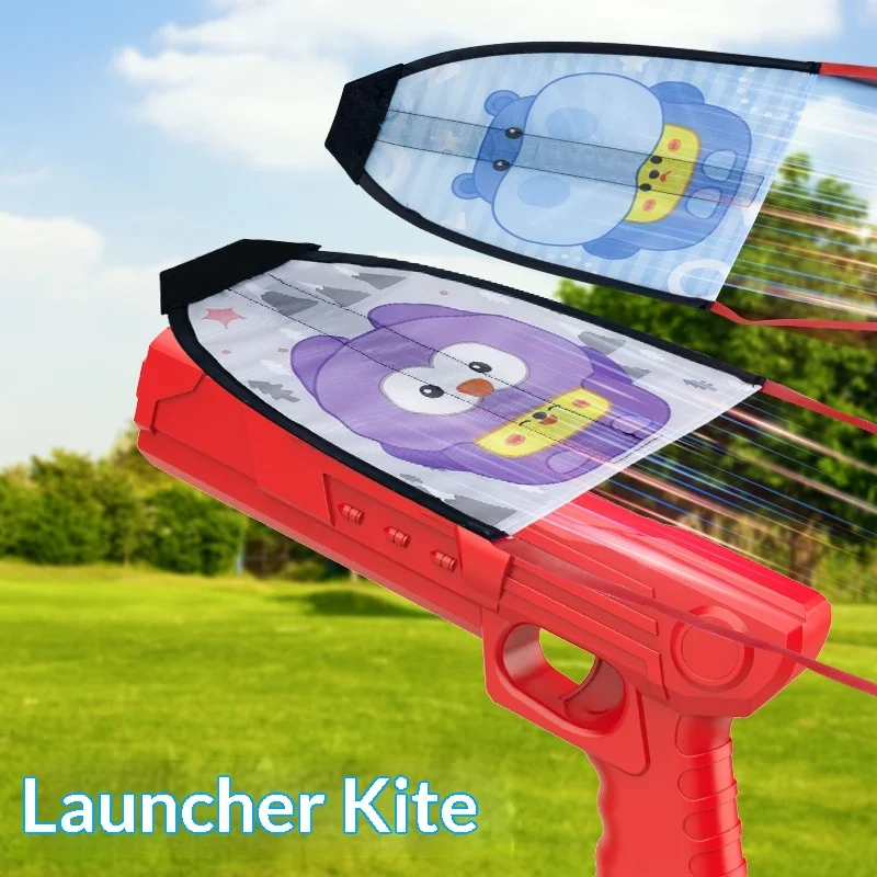 Nieuwe kinder katapult vliegtuigpistool met flitsende schuimvliegtuigen en cartoon vlieger katapult buitenspeelgoed voor jongens kinderen