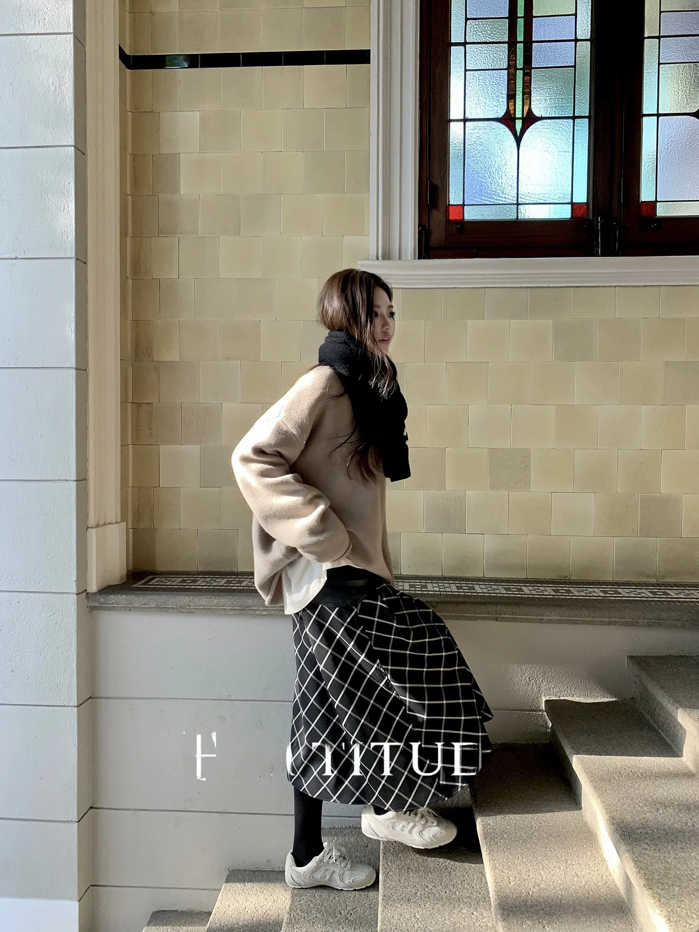 

Fine Spun Wool Asymmetrical Plaid Skirt Ladies High Waist A-Line Skirt Daily Wear Loose Fit Spring Season Inner Wool