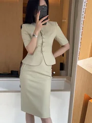 Terno elegante profissional para as mulheres, manga curta blazer e saia, duas peças conjunto, estilo francês, venda especial, verão 2024