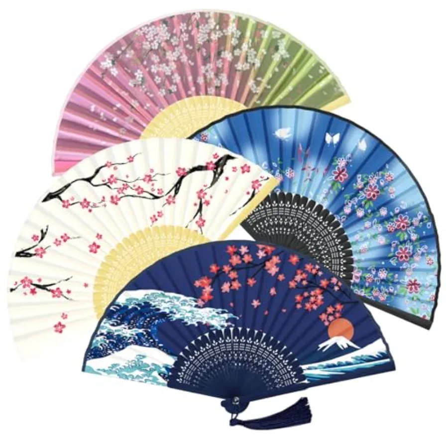 

Handheld Fan, 4 PCS Hand Fan, Chinese Folding Fan for Women Foldable, Silk Bamboo Hand Held Fan, Paper Hand Fan