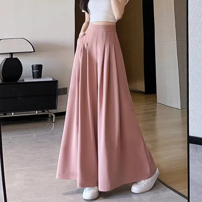 

Women's Fashion Spring Summer New Commuter Natural Ice Silk Elastic Double Solid Color Thin Wide Leg Casual Slim Pants C316