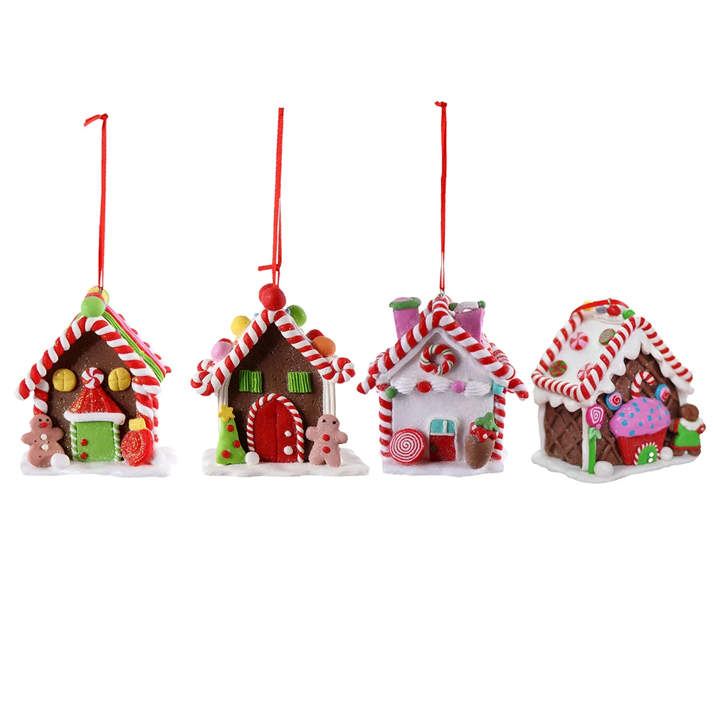 4 Pcs Polymer Clay House Decoration Christmas Adorn Pendant Xmas Model Mini Ornaments Prop