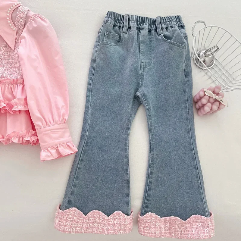 Children's Set New Autumn New Girl Baby Long Sleeve Fake Two-Piece Denim Pants Refreshing Two-Piece Set