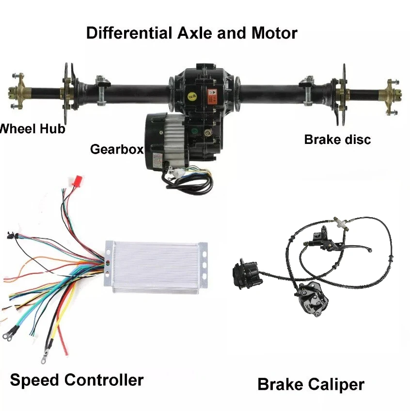 

40" Rear Axle Kit 48V1000W Brushless Motor Differential Brake for ATV Go Kart Golfcart Trike