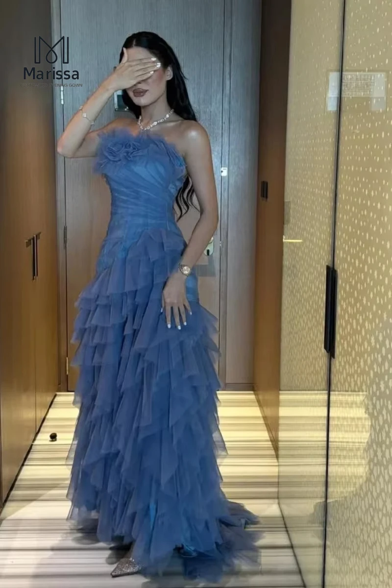 فستان سهرة نسائي من ماريسا تول ذو طبقات مصنوع حسب الطلب فساتين سهرة أنيقة للنساء لاختبار القيادة الفاخر على شكل حرف a