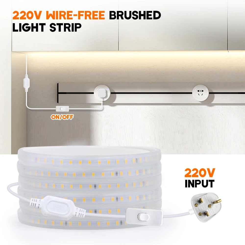 LED Strip Light 220V 2835 Waterproof Led Strip 120LEDs/m Flexible LED Tape Lamp Kitchen Outdoor Garden LED Light with UK Plug