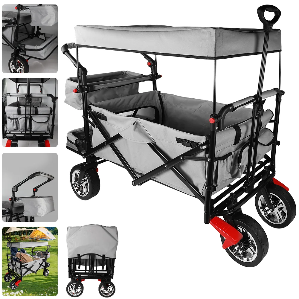 Carrito Plegable para Camping, Carrito Utilitario Plegable de Gran Capacidad, Carrito Portátil para Jardín, Playa y Camping, Carrito Plegable para Niños Pequeños