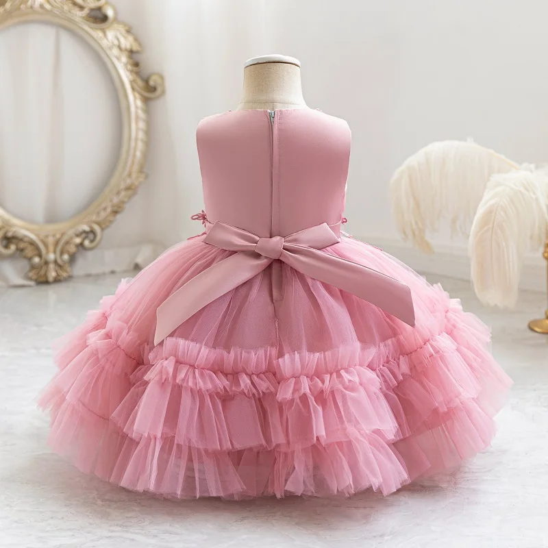 2024 New Christmas Banquet Performance Girl's Evening Dress Embroidered Flower Birthday Party Children's Dress Baby Clothes