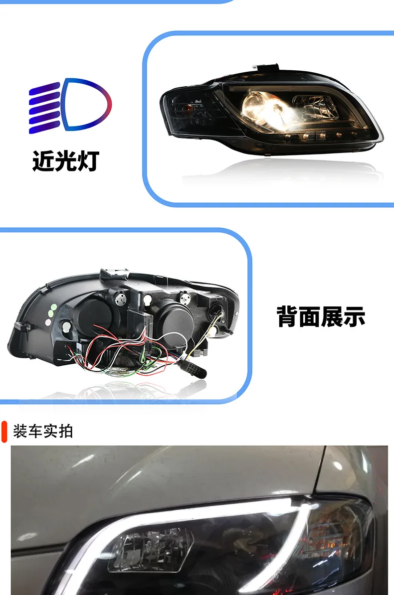 

Suitable for 05-08 Audi A4B7 Headlights, A Pair of Modified Assembly LED Dual-light Headlights, Daytime Running Lights, Turn