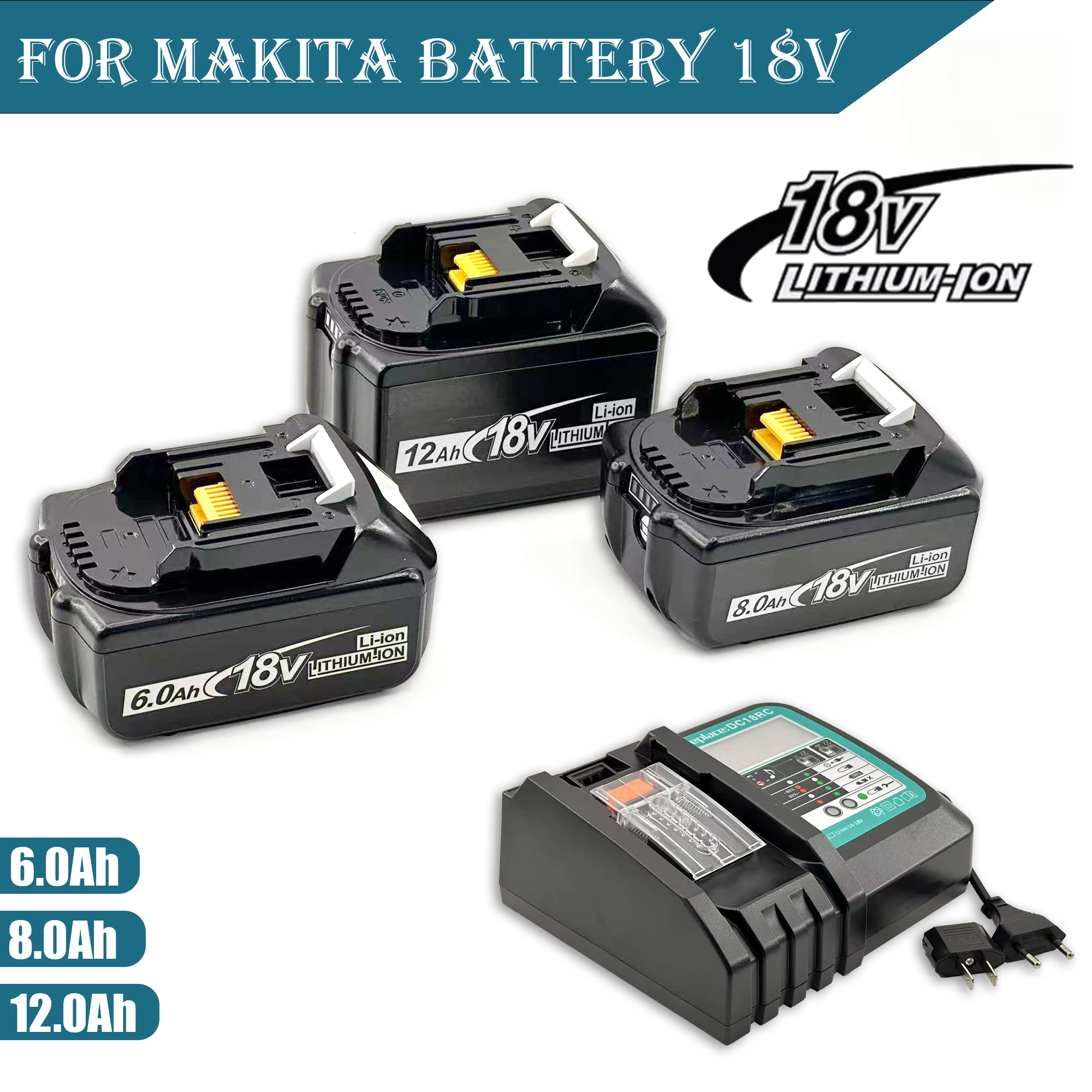 

Аккумулятор для Makita 18V 6.0Ah/8.0Ah/12.0Ah, замена для BL830, BL1850, BL1860, совместим с гайковертом DTW700, углошлифовальной машиной DTW285