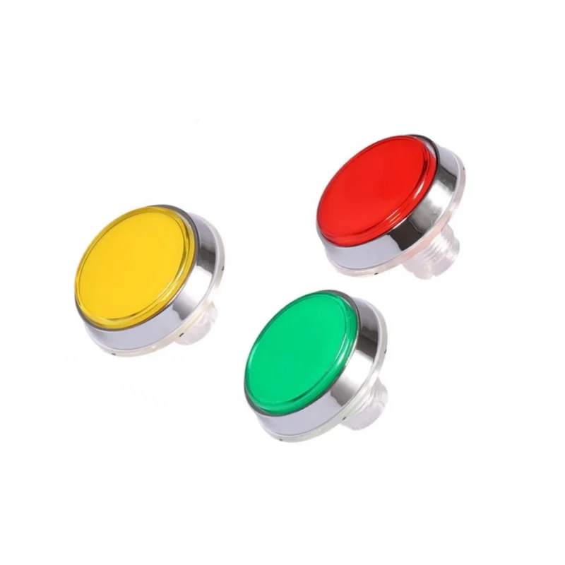 

Роскошная светодиодная лампа с кнопкой 60 мм, посеребренная, с плоской фаской, большая круглая кнопка, аркадная видеоигра, кнопочный переключатель, кнопка самосброса