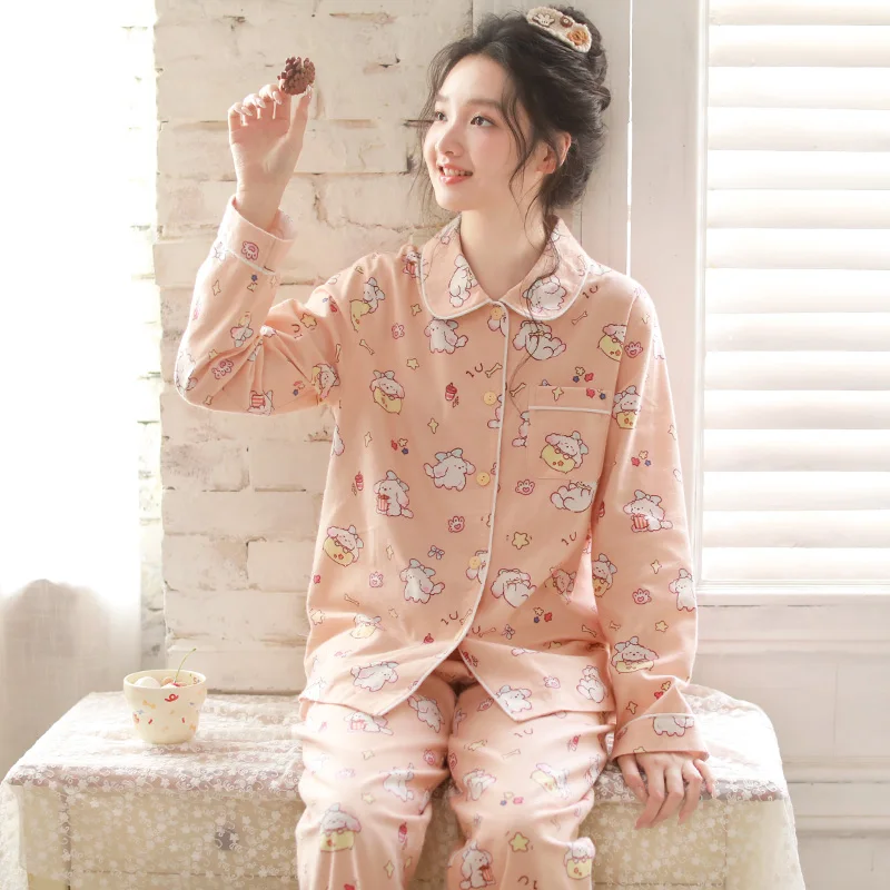 

Милая и милая женская одежда для сна, новинка 2025 года, осенняя и зимняя теплая домашняя одежда из чистого хлопка с начесом