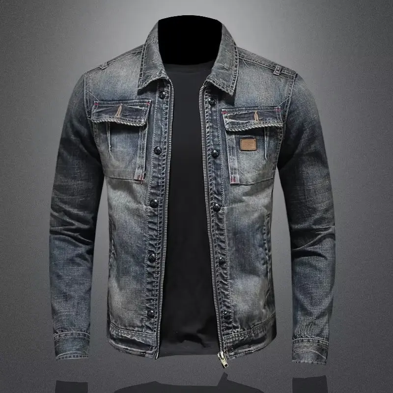 

2025 Men's Autumn Motorcycle Fashion Denim Jacket, Slim Fit, Retro Casual Handsome Denim