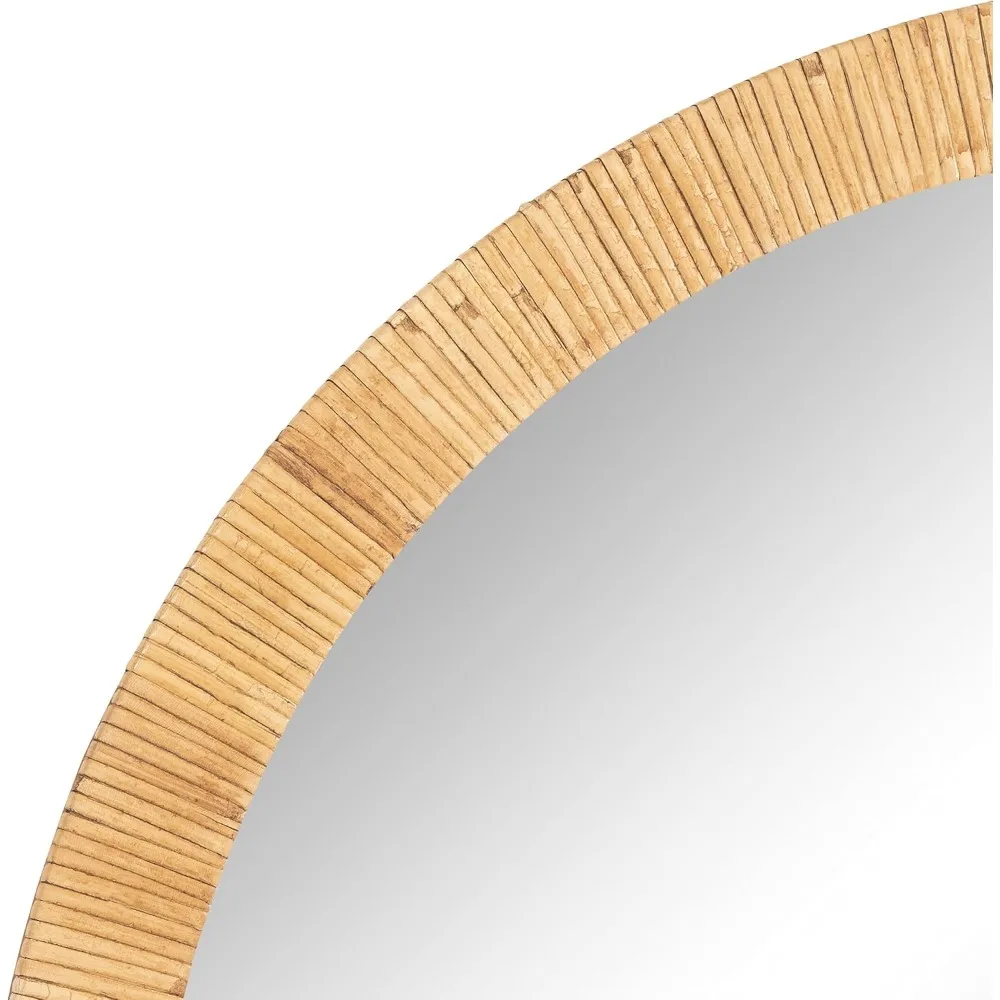 Rahfy Boho Arch Rattan Wall Mirror, 28 x 32, Natural Wood, Decorative Wooden Mirror with Authentic Rattan Frame