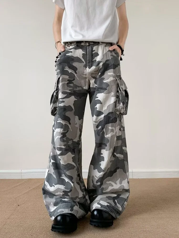 2025 Rop Y2K Streetwear Camouflage Baggy Cargo Jeans Pants For Men Clothing Wide Leg Multi Pockets Hip Hop Cotton Long Trousers