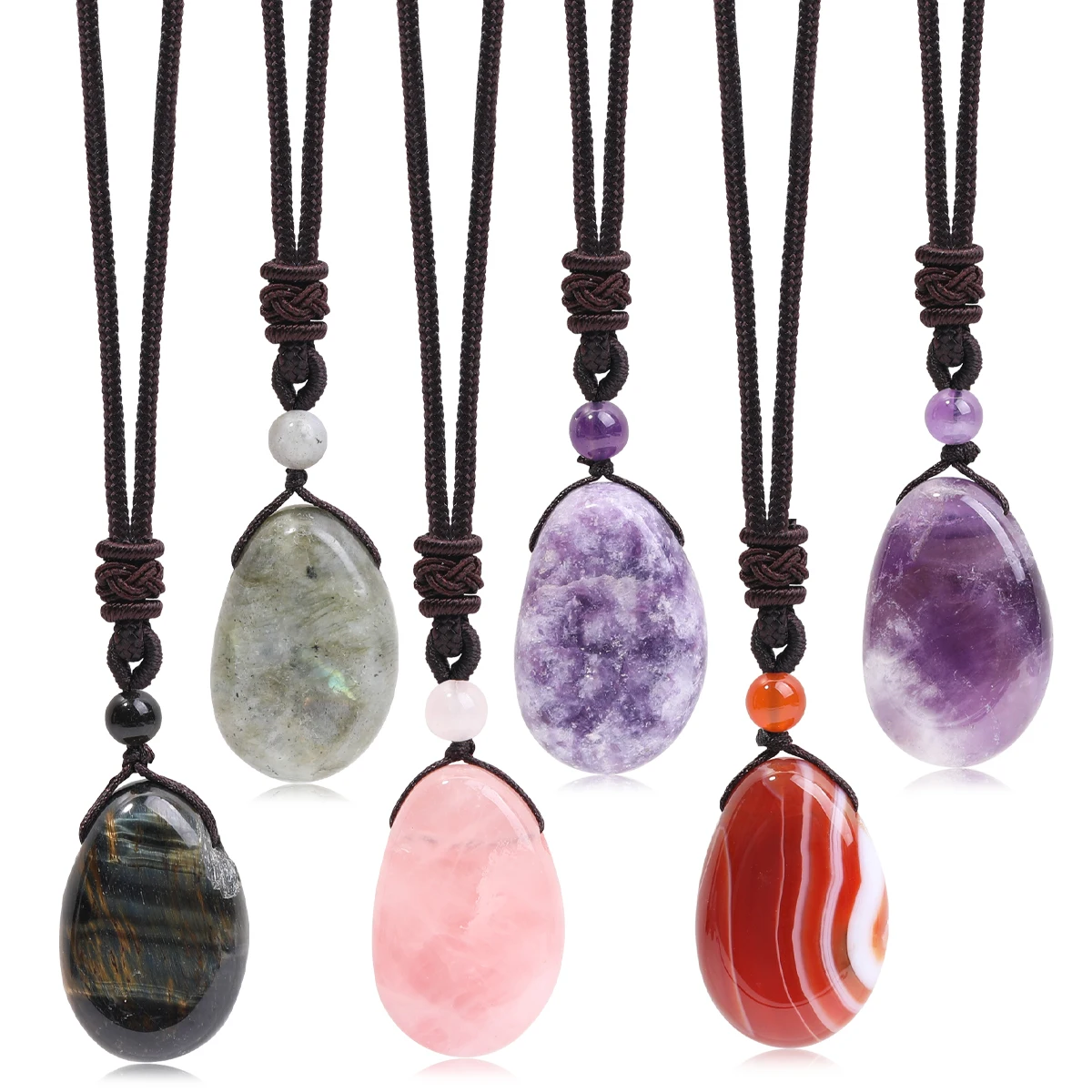 Natürliche Edelstein-Halskettenanhänger aus Amethyst, Rosenquarz und Klarquarz für Männer und Frauen, Gesundheits- und Wohlstands-Schmuck – Detail 8