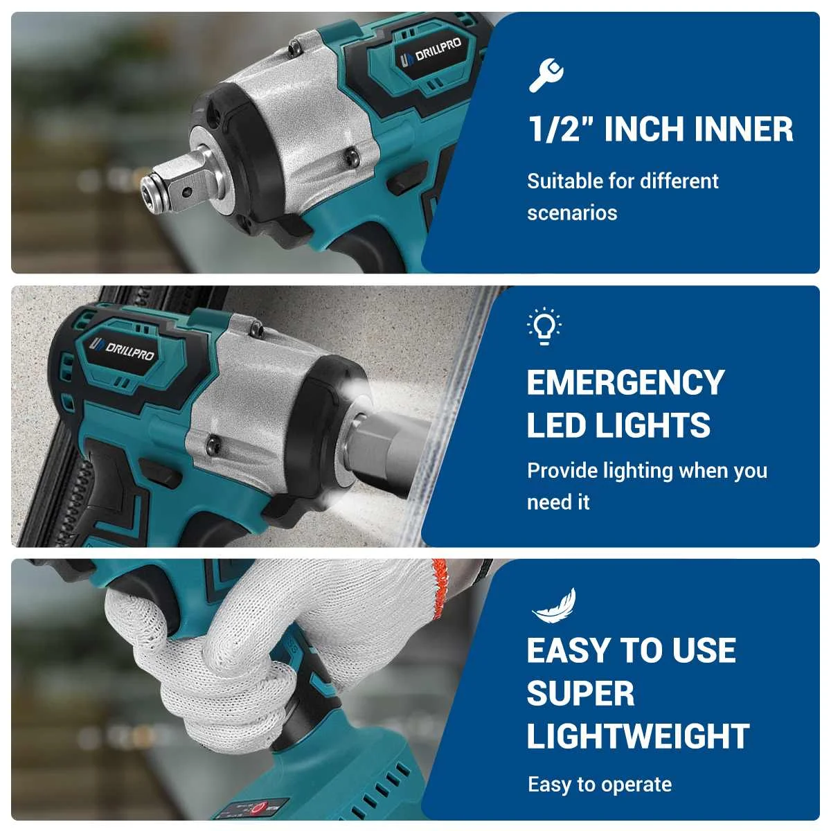 Imagem -04 - Drillpro-chave de Impacto Elétrica sem Escova Furadeira sem Fio Ferramentas Elétricas para Makita Bateria 18v 500n.m 2