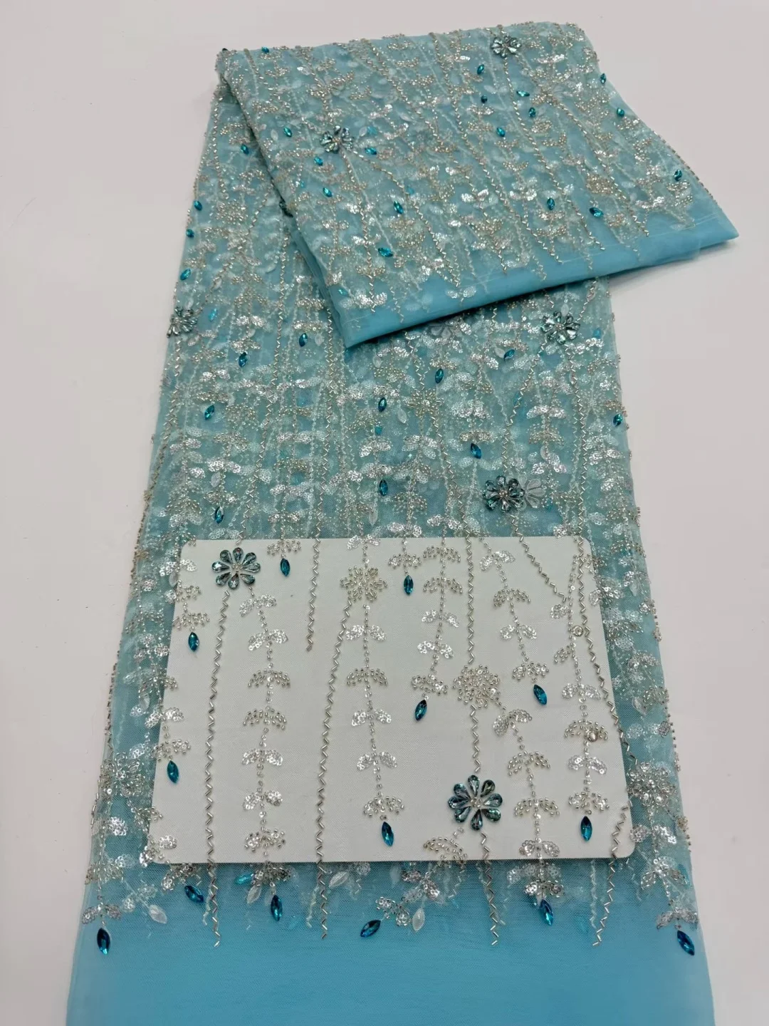Handmade Sequins Beads Lace Fabric,with rhinstones,3D flower Embroidery Fabric,Fashion French Tulle Mesh Lace Fabric AT2902