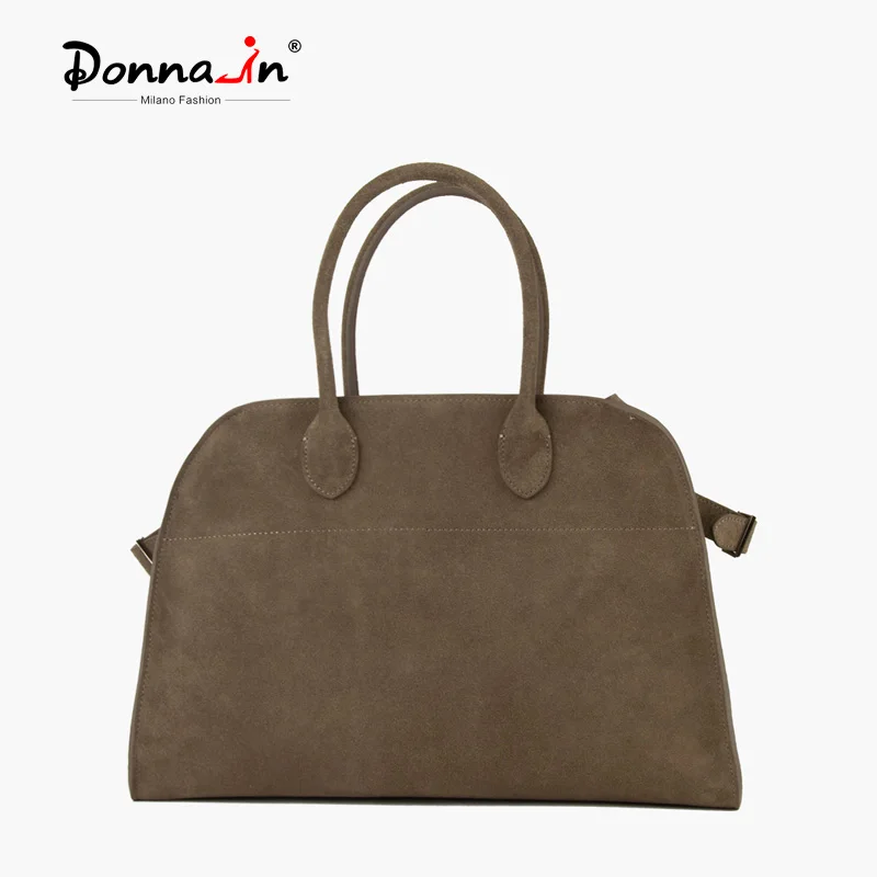 Donna-in Natural Cow Suede Women Casual Tote Bag Genuine Leather Women Handbag Large Capacity for Travel Commute