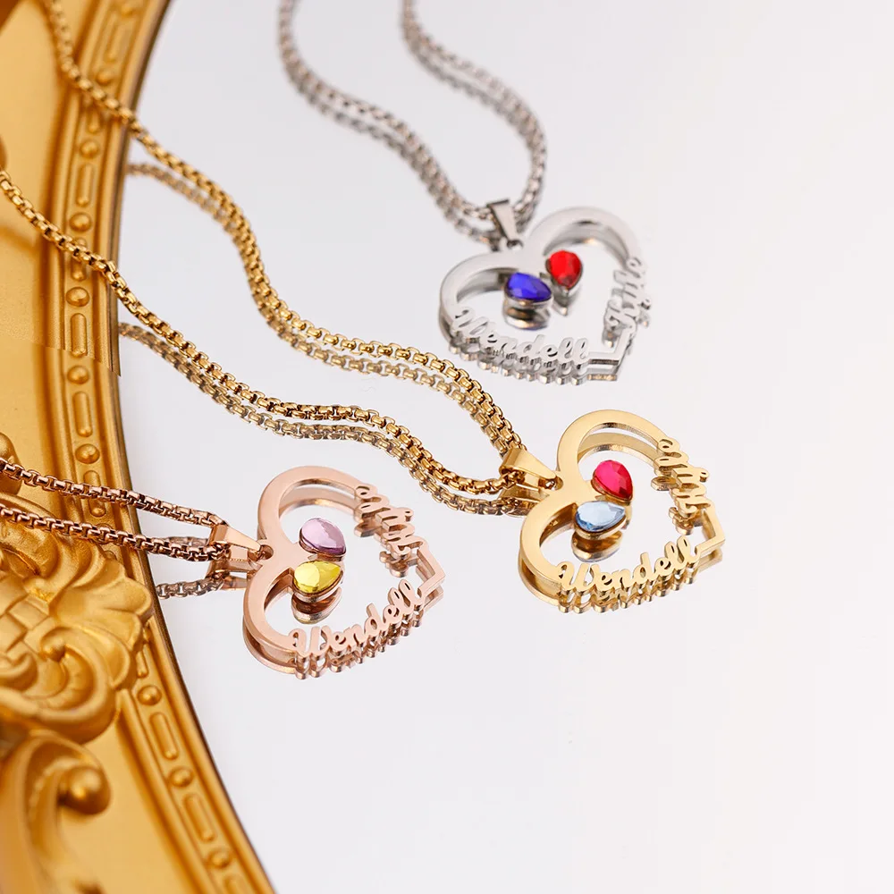 Custom Name Necklace Heart Letter Neckalces Jewelry Birth Stone Couple Necklaces бижутерия женская