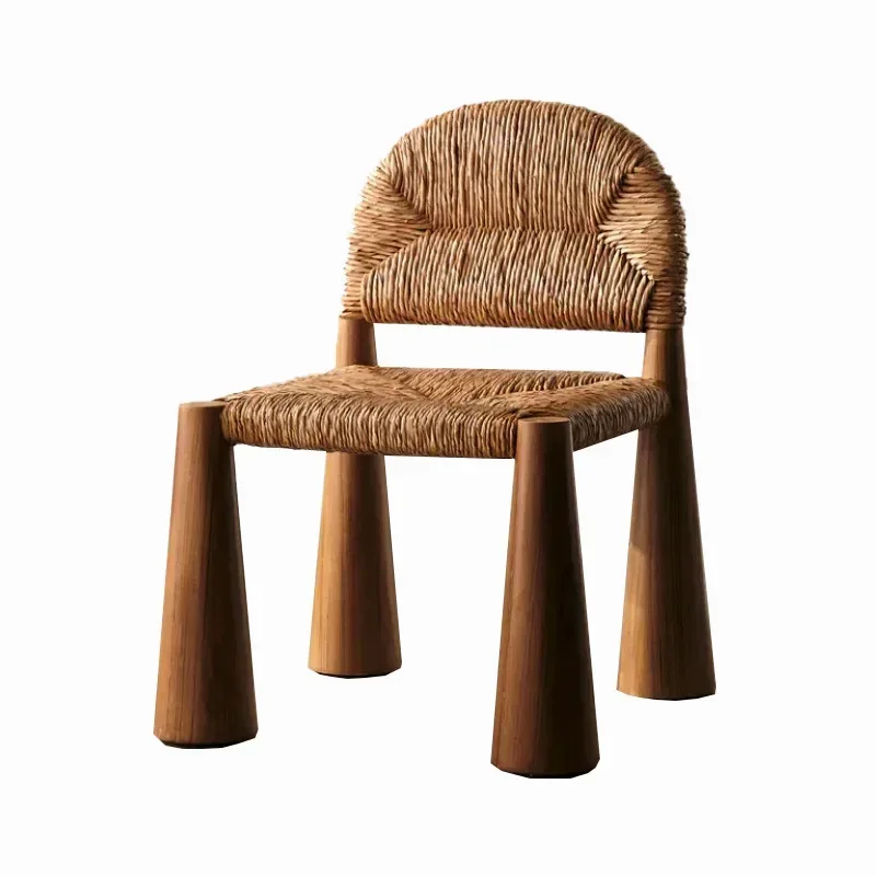 Grass rattan dining chair vintage solid wood surprise quiet wind woven chair dining room furniture