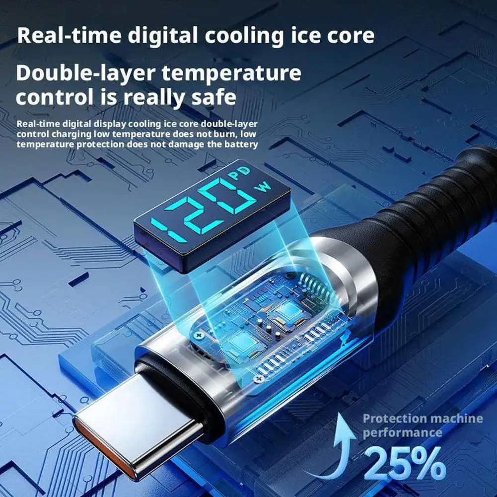 PD120W 6A Кабель для передачи данных в оплетке Кабель для быстрой зарядки данных USB-кабель типа C с цифровым дисплеем для Xiaomi для Samsung