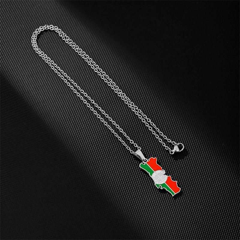 Enamel Portugal Map Flag Pendant Necklace Chain Women Stainless Steel Gold Color Patriotic Jewelry Portuguese PRT For Girl Gift view 6